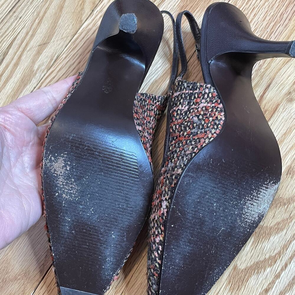 Style & Co Elena brown orange tweed sling back heels 6 - Picture 5 of 6